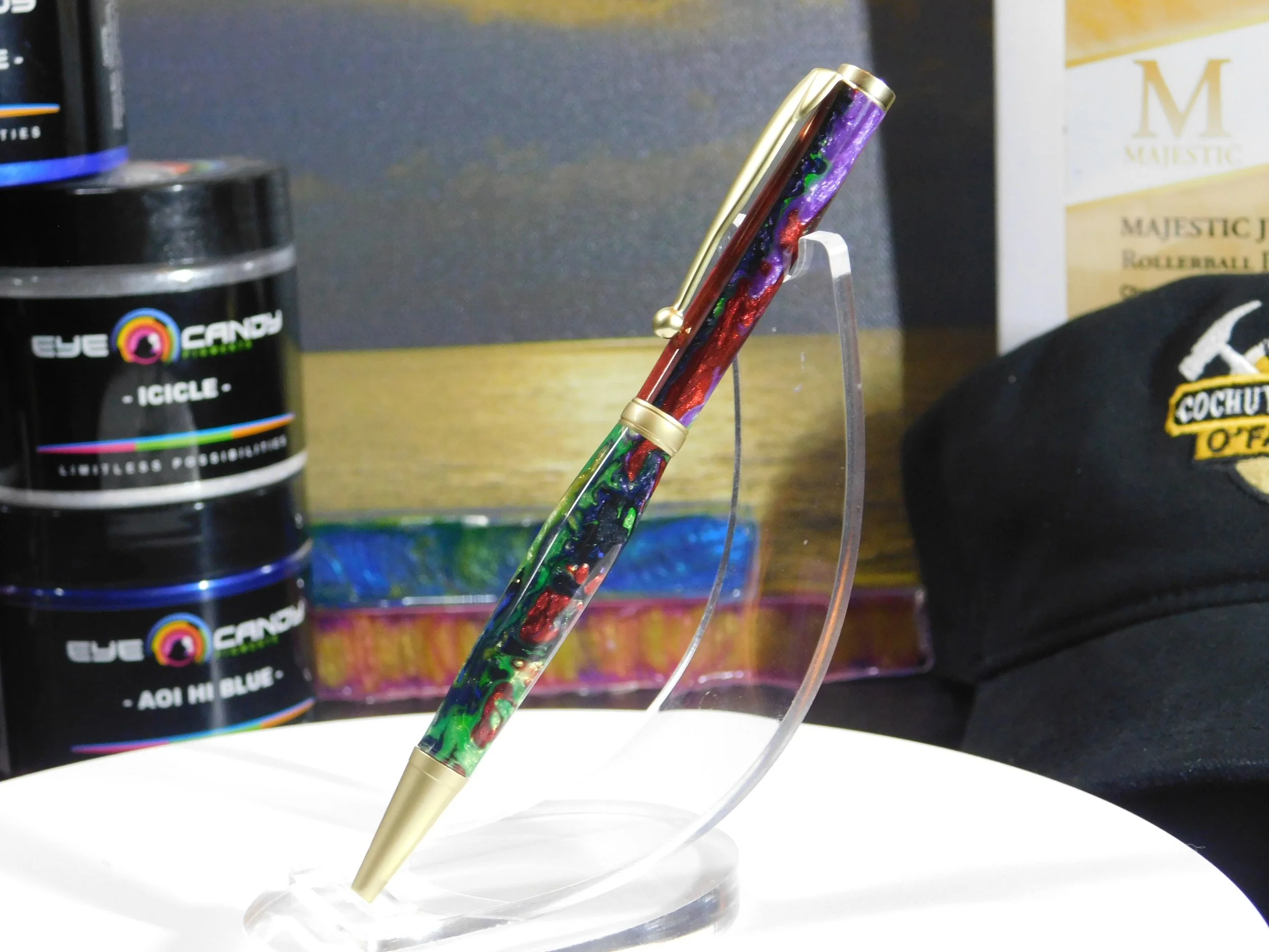 Hand Turned Funline Slimline Twist Ink Pen with Fiery Opal-like Resin