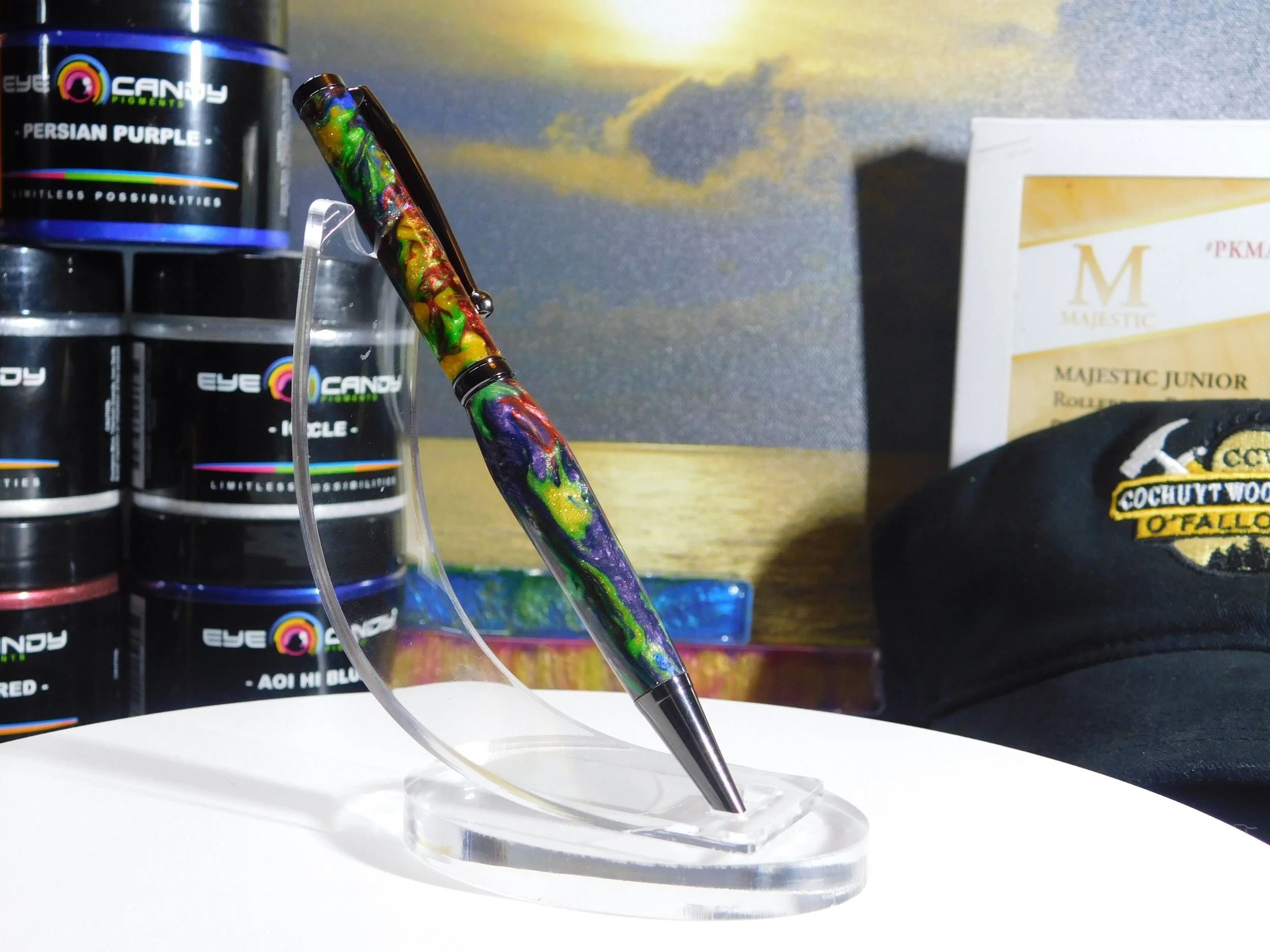 Hand Turned Funline Slimline Twist Ink Pen with Fiery Dark Resin
