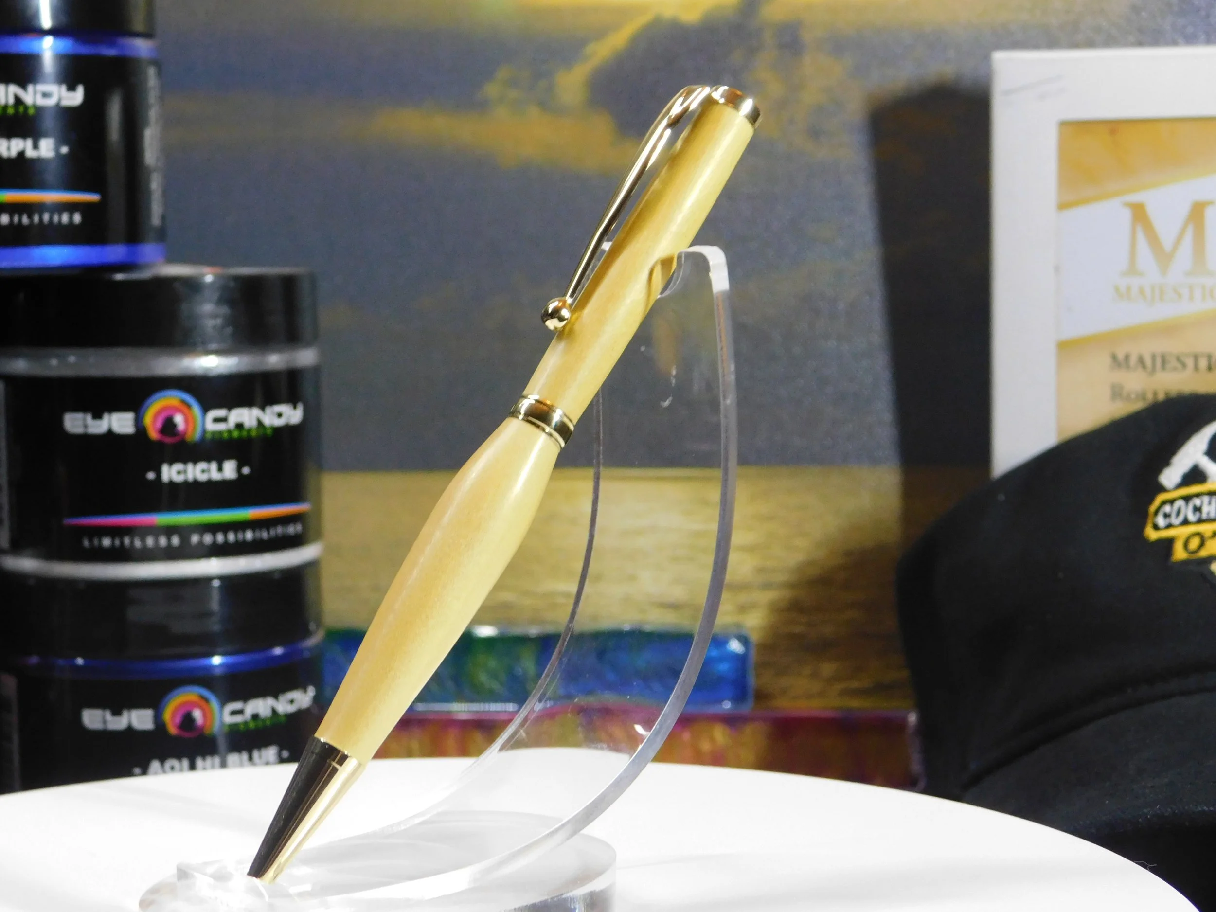 Hand Turned Funline Slimline Twist Ink Pen with Yellowheart Wood