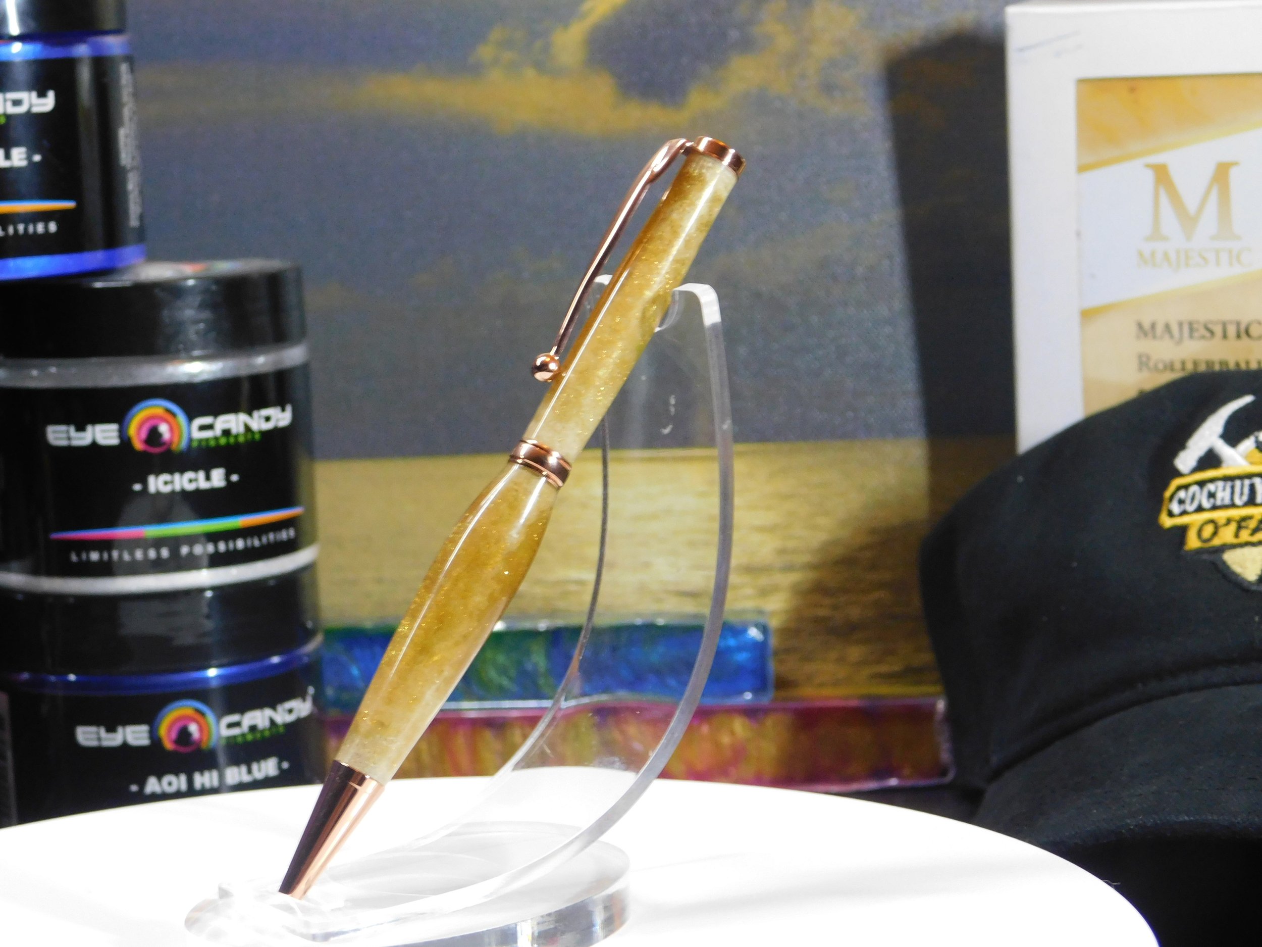 Hand Turned Funline Slimline Twist Ink Pen with Sparkling Green Resin