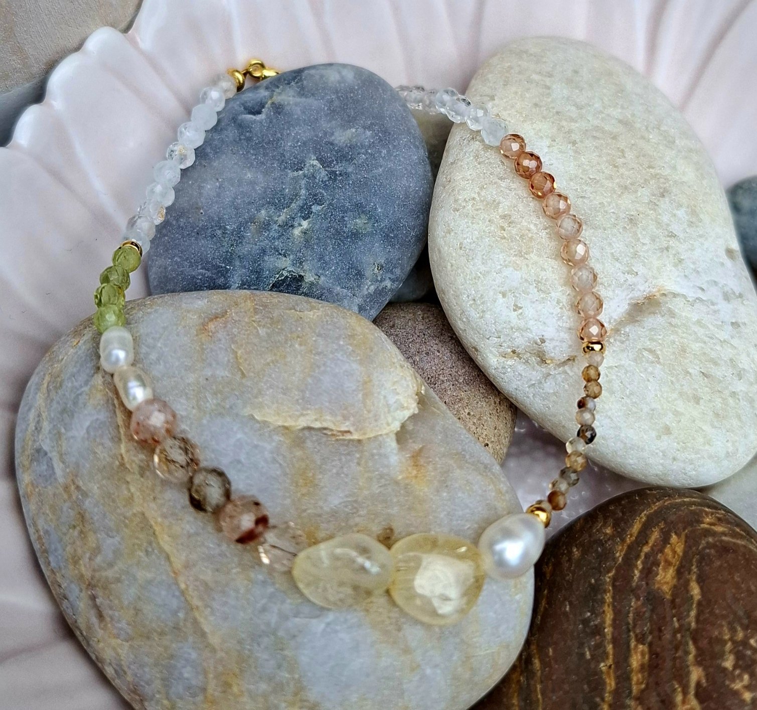 Mermaid Stacker Bracelet - Peridot/Peach Zircon