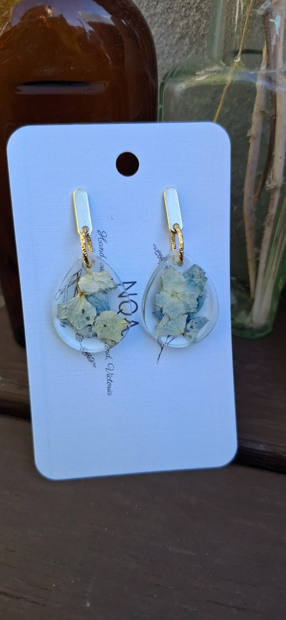 Botanical Resin Earrings - Blue Pear