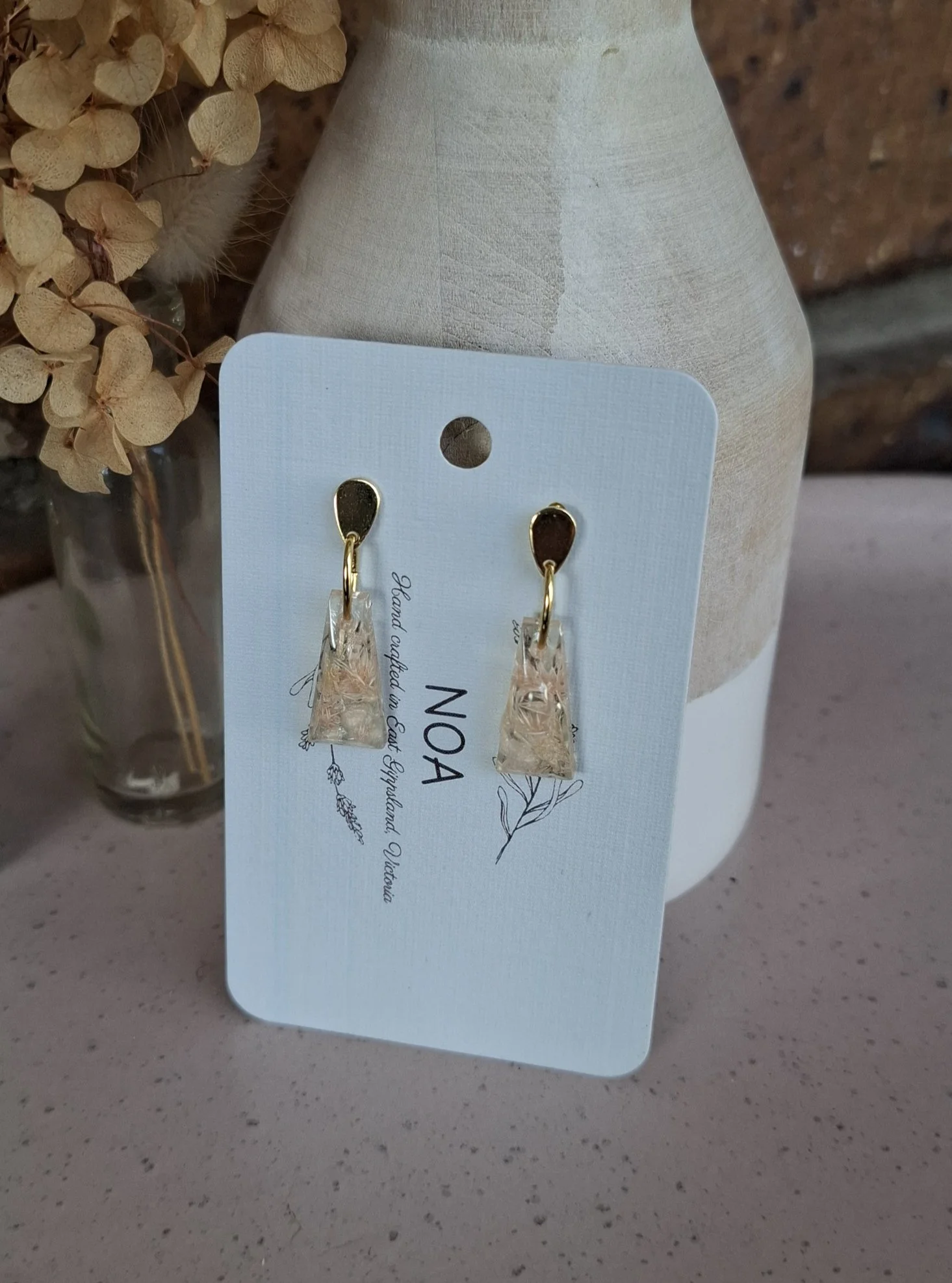 Botanical Resin Earrings - Pink Triangle