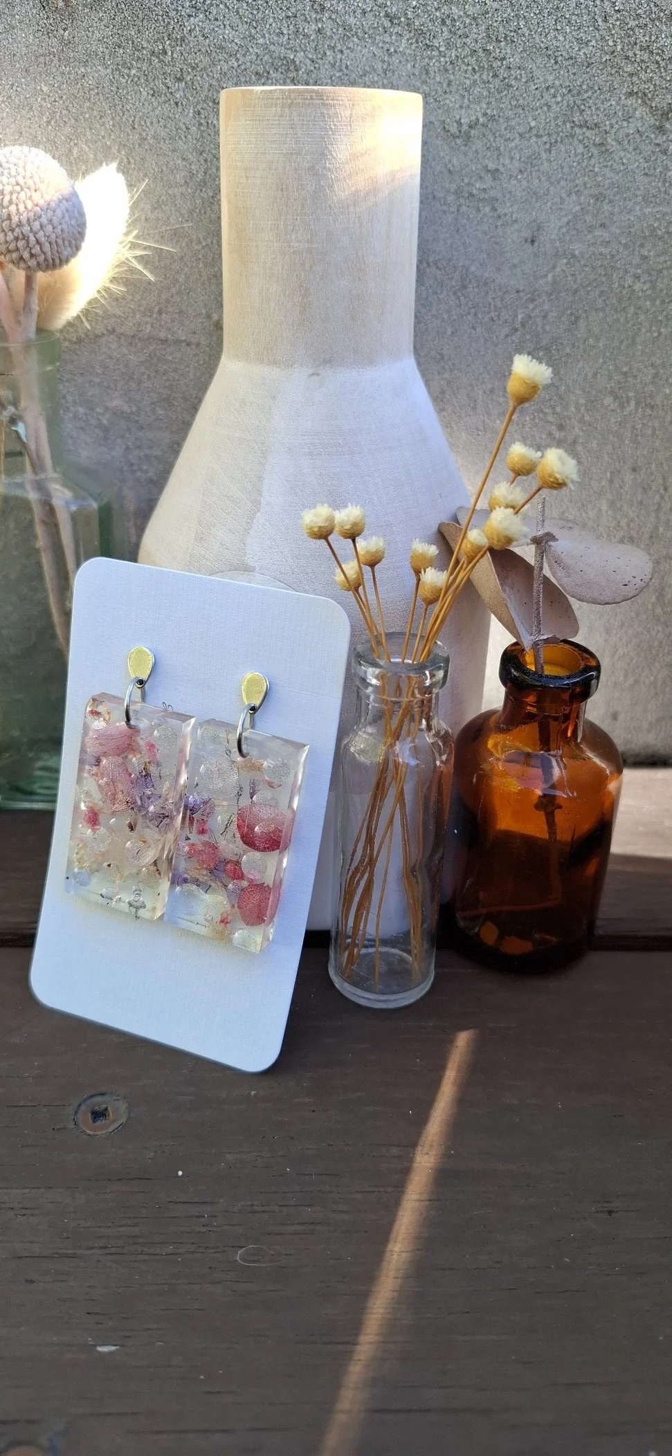 Botanical Resin Earrings - Pink Rectangle