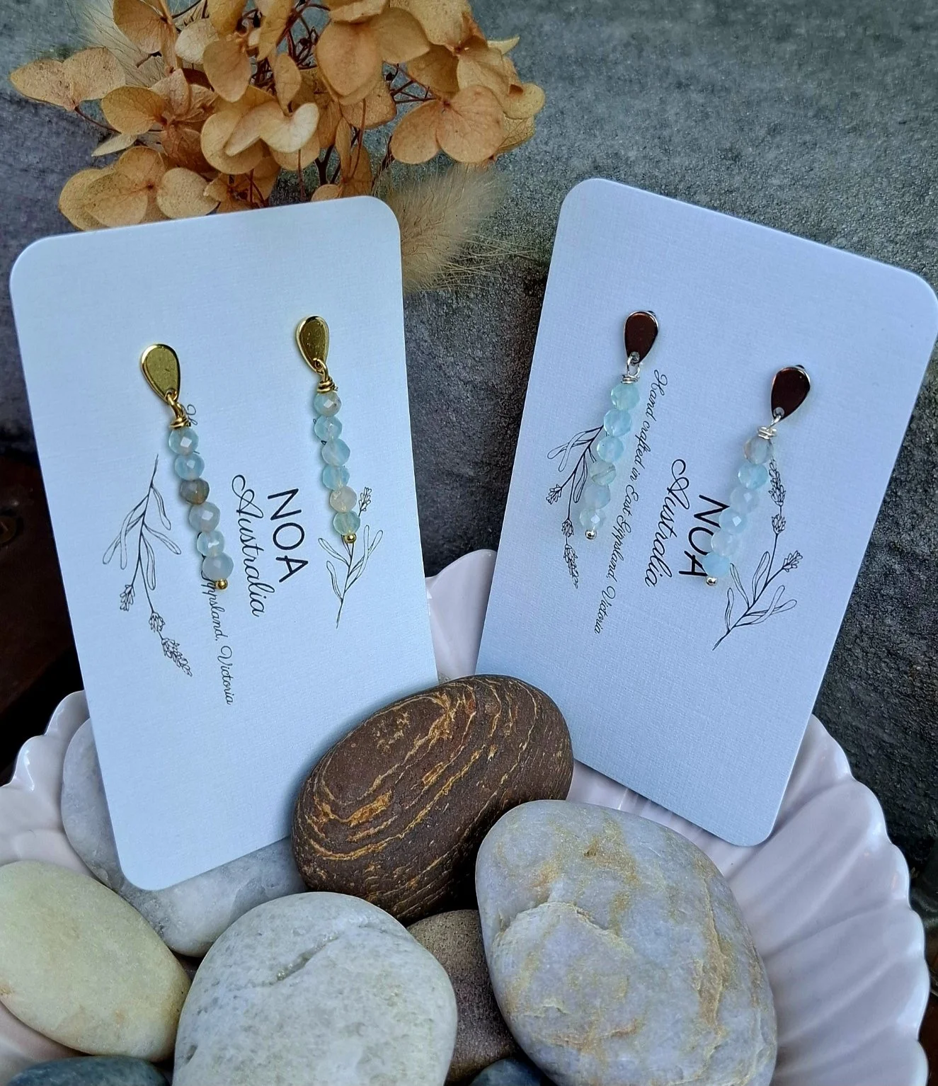 Banksia Stick Earrings - Aquamarine