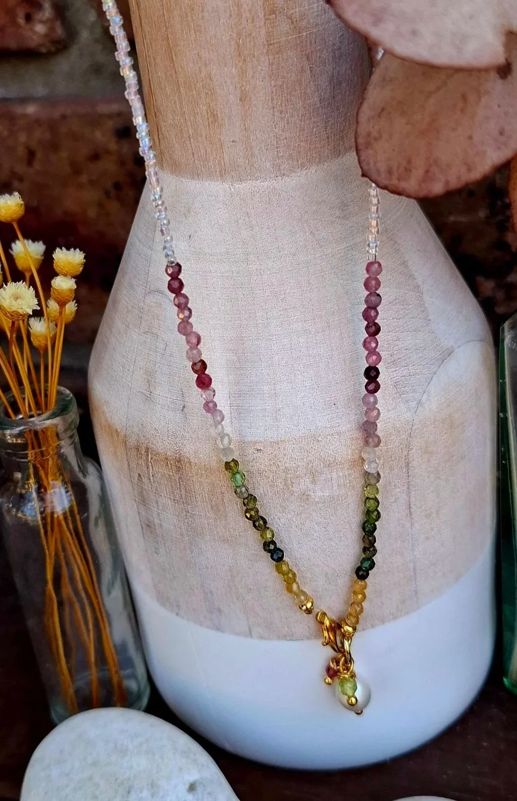 Pearl Lariat Necklace - Rainbow Tourmaline