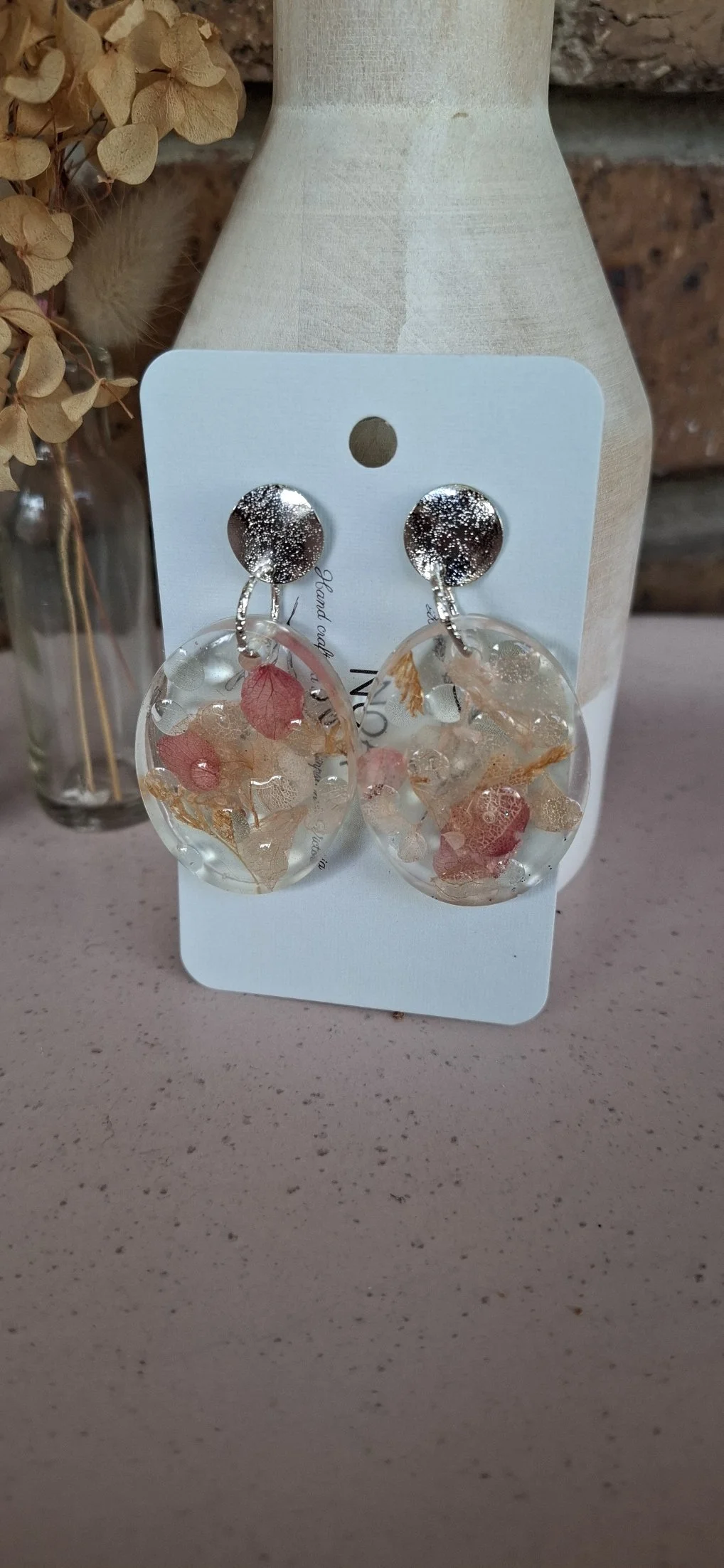 Botanical Resin Earrings - Pink Oval