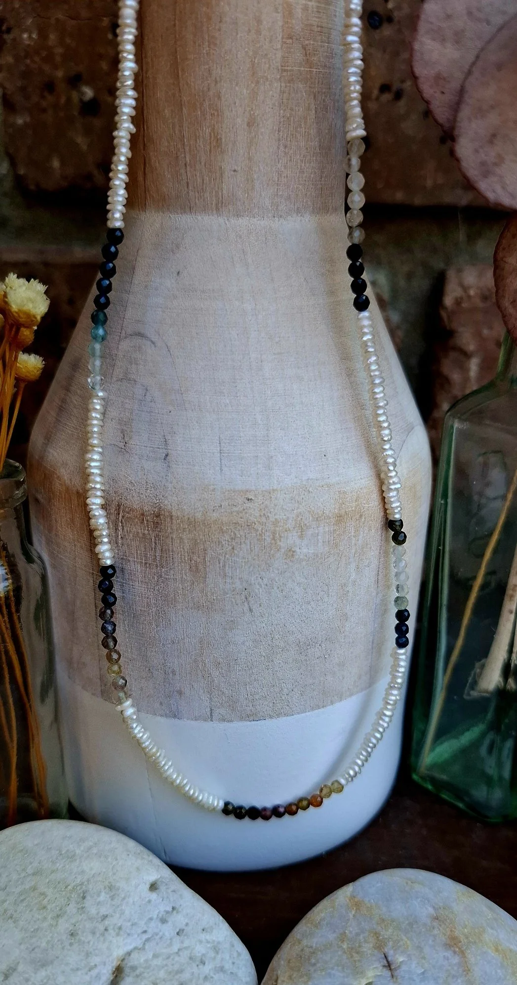 Earthy Tourmaline Pearl Necklace