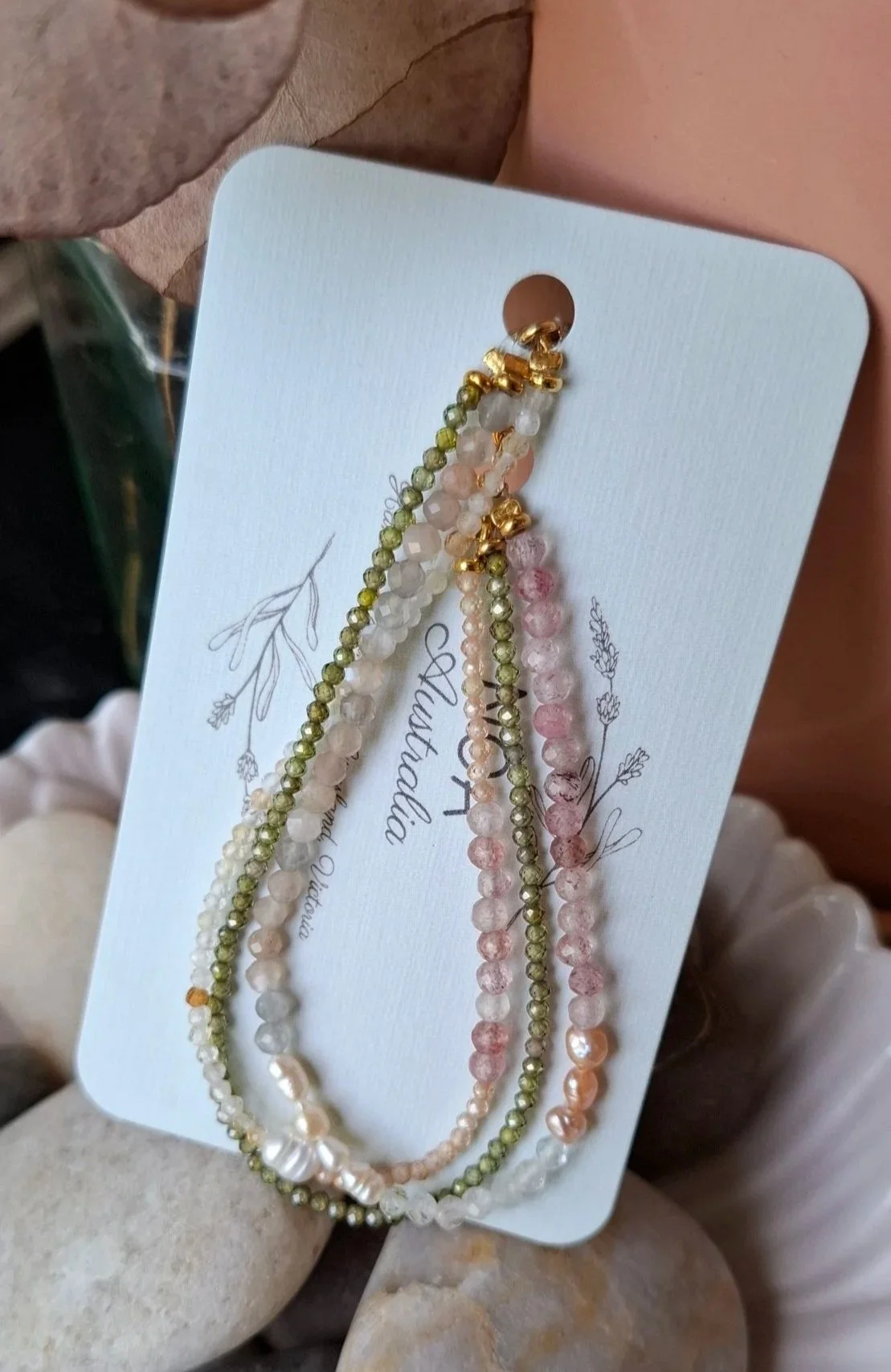 Jacqueline Bracelet - Olive Zircon/Strawberry Quartz