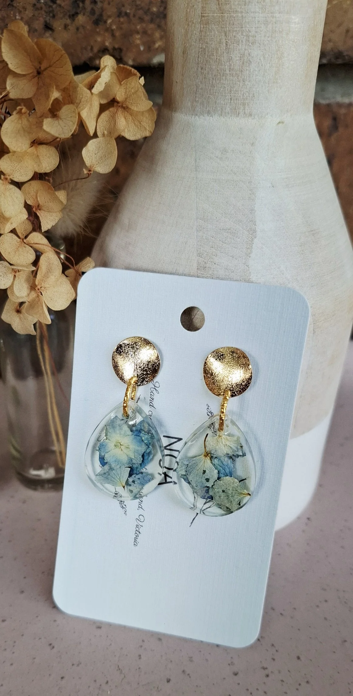 Botanical Resin Earrings - Blue Pear