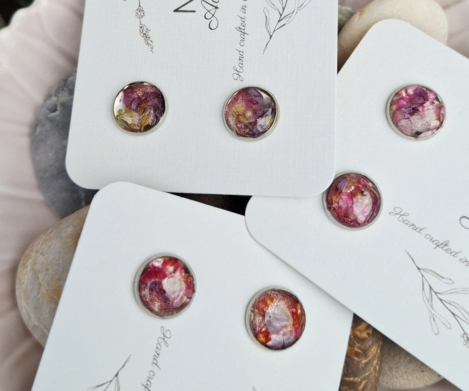 Botanical Resin Studs - Silver