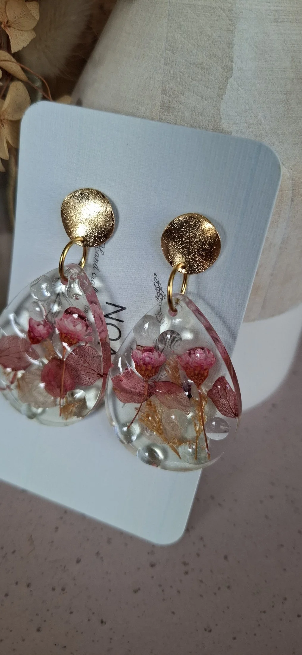Botanical Resin Earrings - Pink Pear
