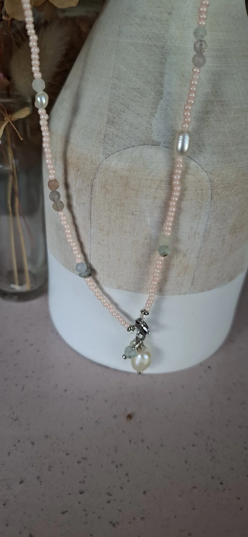 Pearl Lariat Necklace - Peach