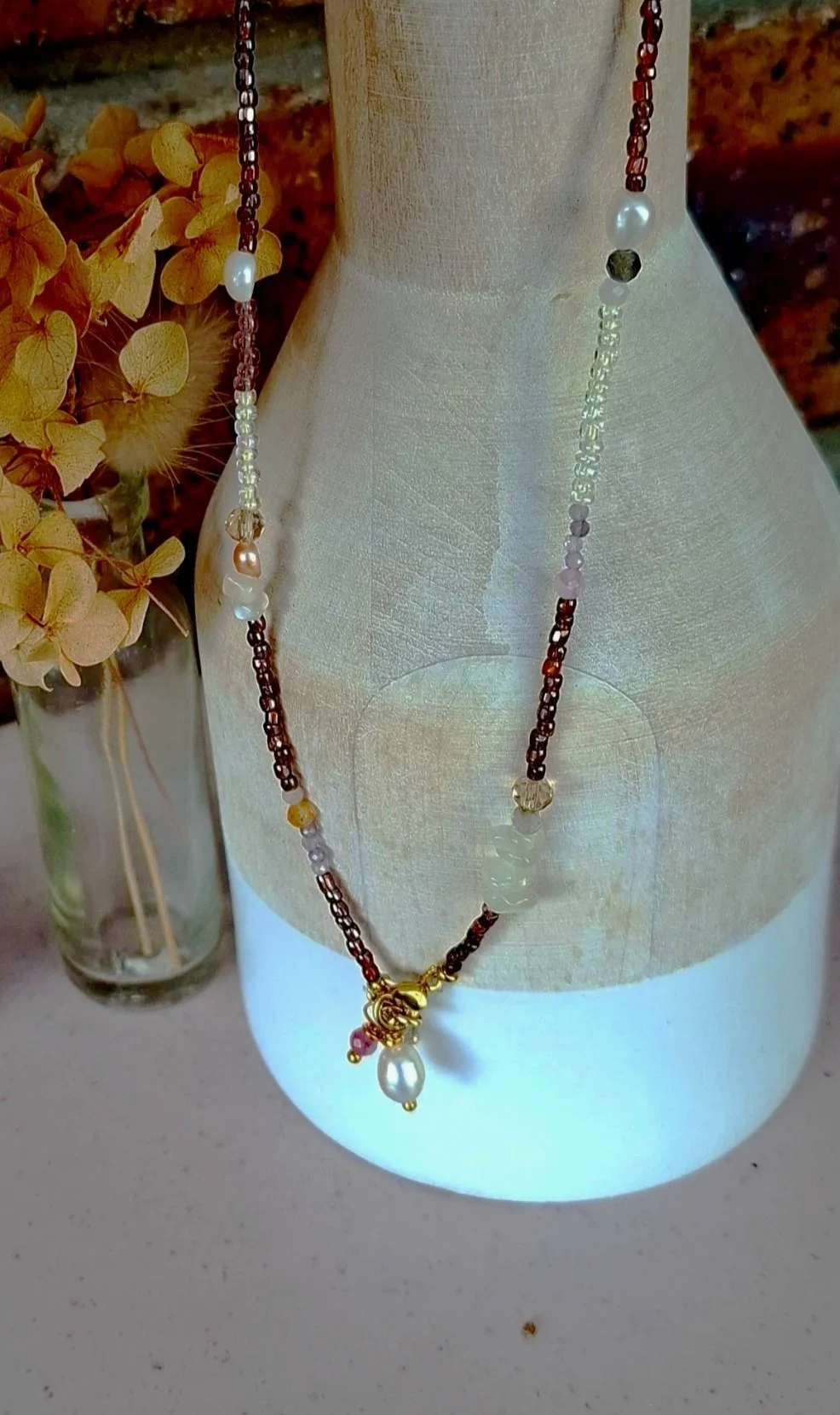 Pearl Lariat Necklace - Brown