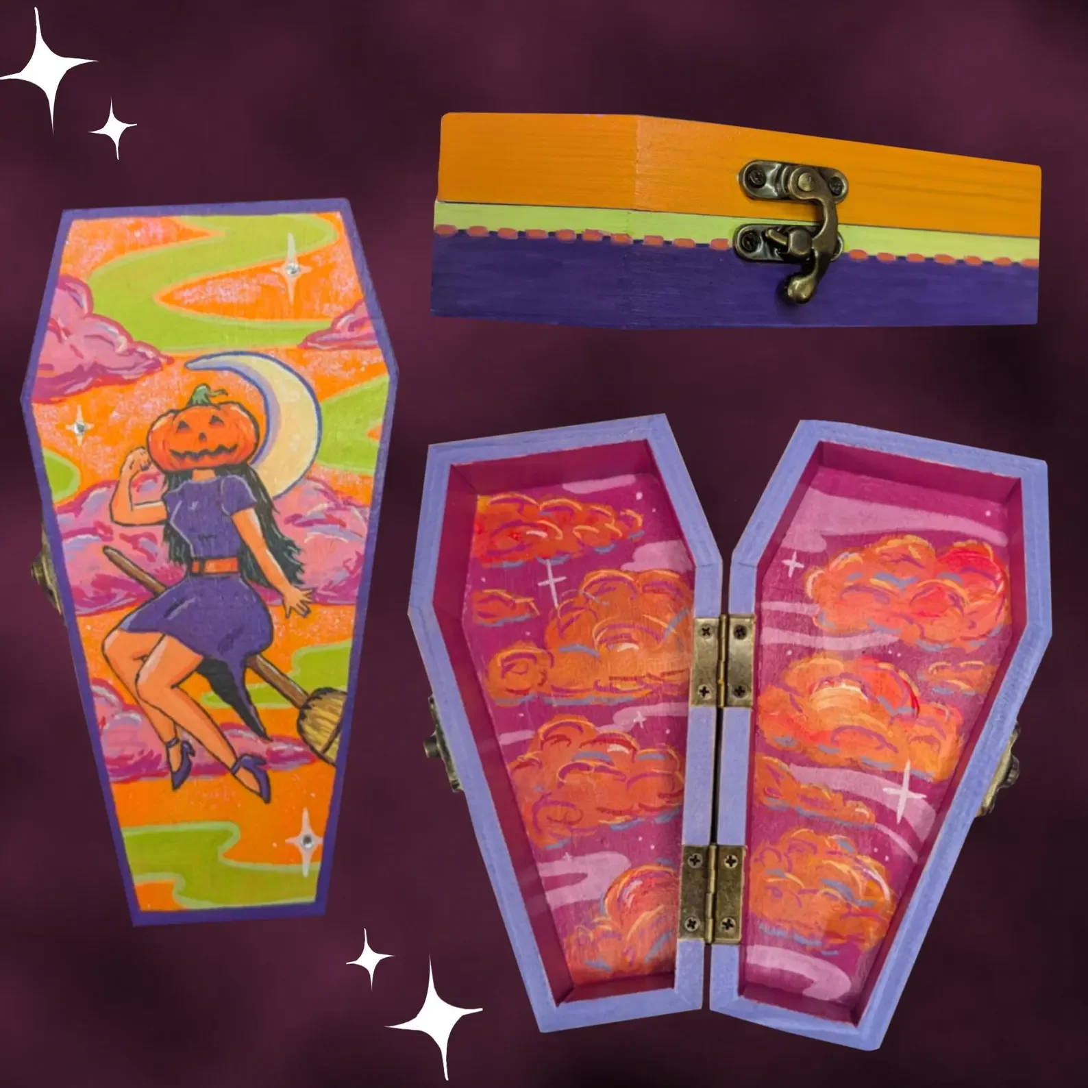 Pumpkin Pinup Hand-painted Coffin Box