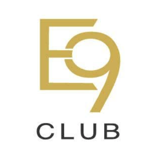 Logo for E9 Club featuring a gold number E9 with the word 'CLUB' below in black text.