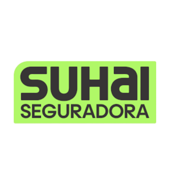 Logotipo com o texto "SUHAI SEGURADORA" em letras pretas sobre fundo verde.