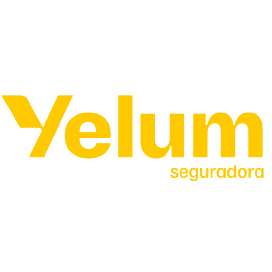 Logo da seguradora Yelum, em amarelo, com a palavra "Yelum" em destaque e "seguradora" abaixo, em fonte menor.