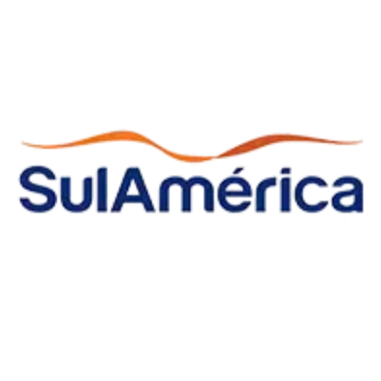 Logo do SulaAmerica com a palavra escrita em azul e linhas laranjas formando uma curva acima do texto.