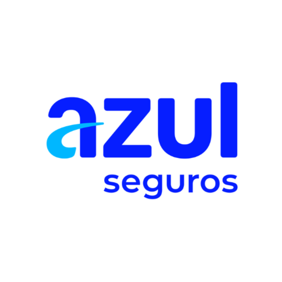 Logotipo do Azul Seguros com o nome em fontes azul claras e escuras.