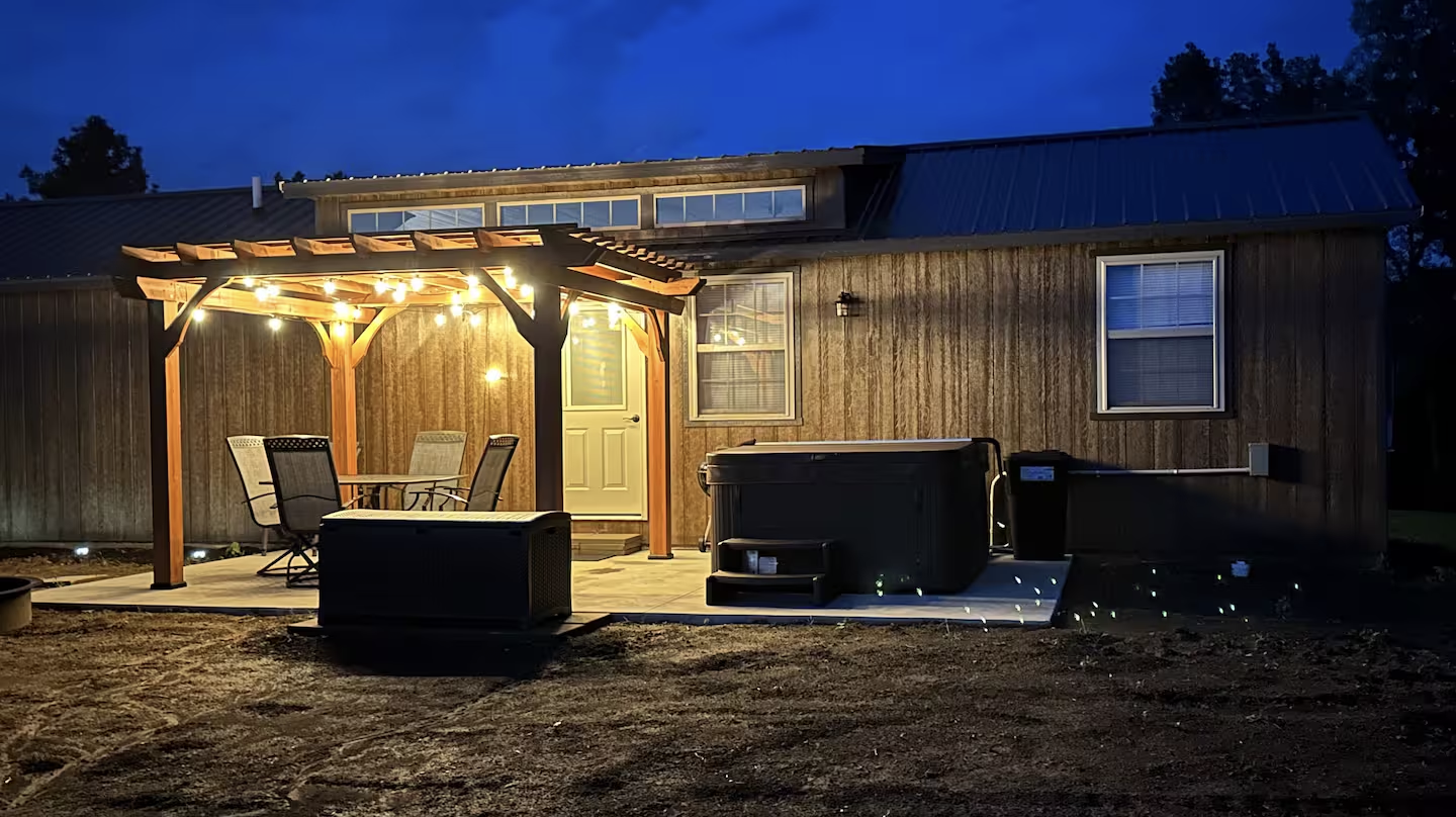 cabin patio hot tub sunsets