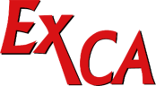 Red text spelling 'EXACA' on a black background.