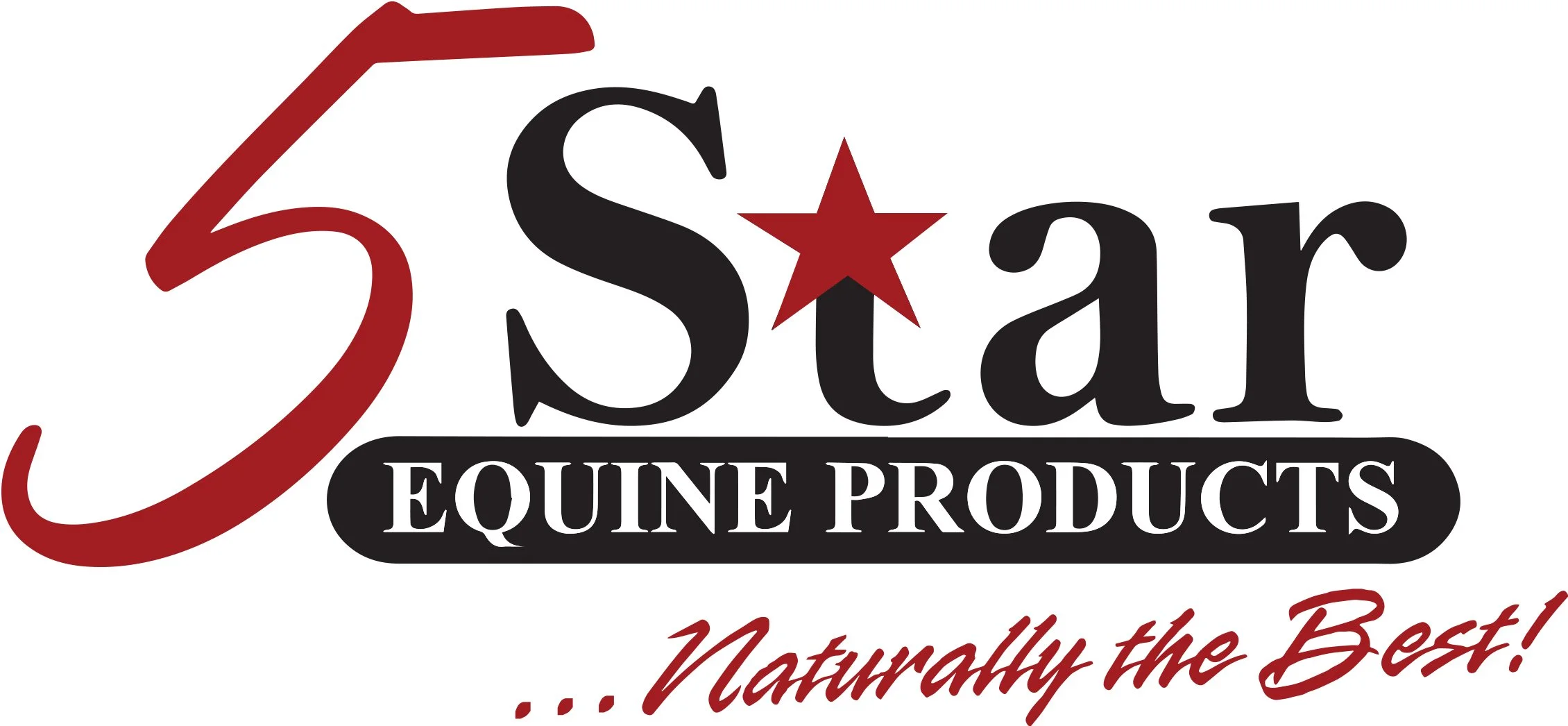 Logo for 5 Star Equine Products with red and black text, a red star, and the slogan "Naturally the Best!" in red cursive.