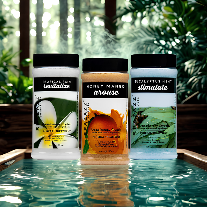 Spazazz botanical collection. Primary Focus: Mental Clarity. Designed to soften skin and provide a deep sensory reset. S