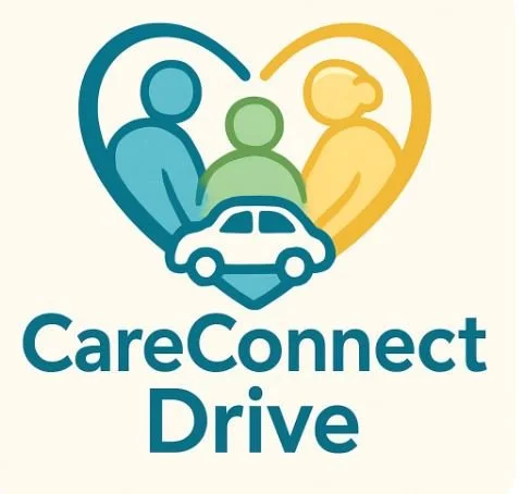 CareConnect Drive logo featuring a heart-shaped outline with three people inside and a car below, all in different colors.