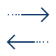 Blue arrow pointing right above a larger blue arrow pointing left.