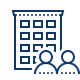 A building with a person icon and three people icons in front of it, representing a business or office setting.