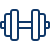 Icon of a barbell weightlifting symbol with two weights on either side of a central bar.