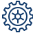 An abstract gear icon on a dark background.