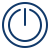 A power button symbol outlined in dark blue.