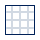 A simple black outline of a 6x6 grid or chessboard.