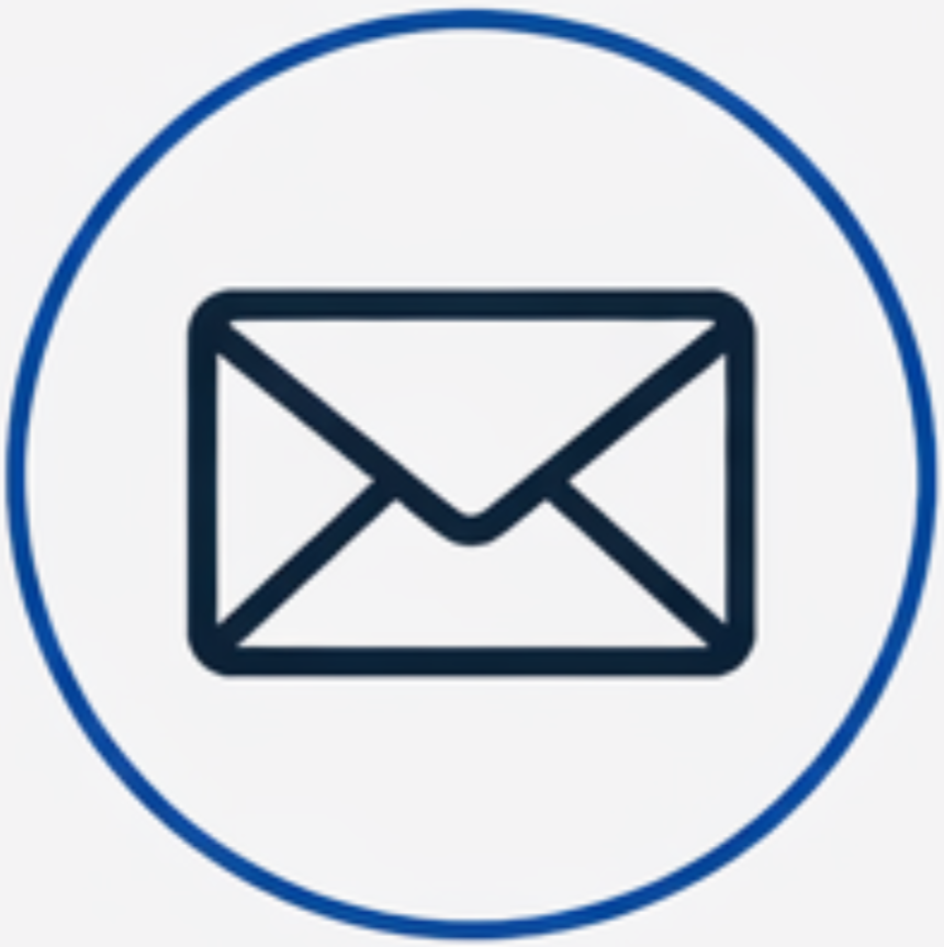 Icon of an envelope representing email or messaging within a blue circular outline.