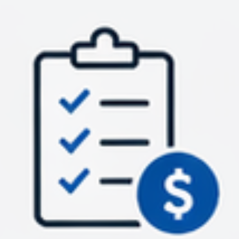 Clipboard with a checklist and a dollar sign icon, representing financial or budget planning.