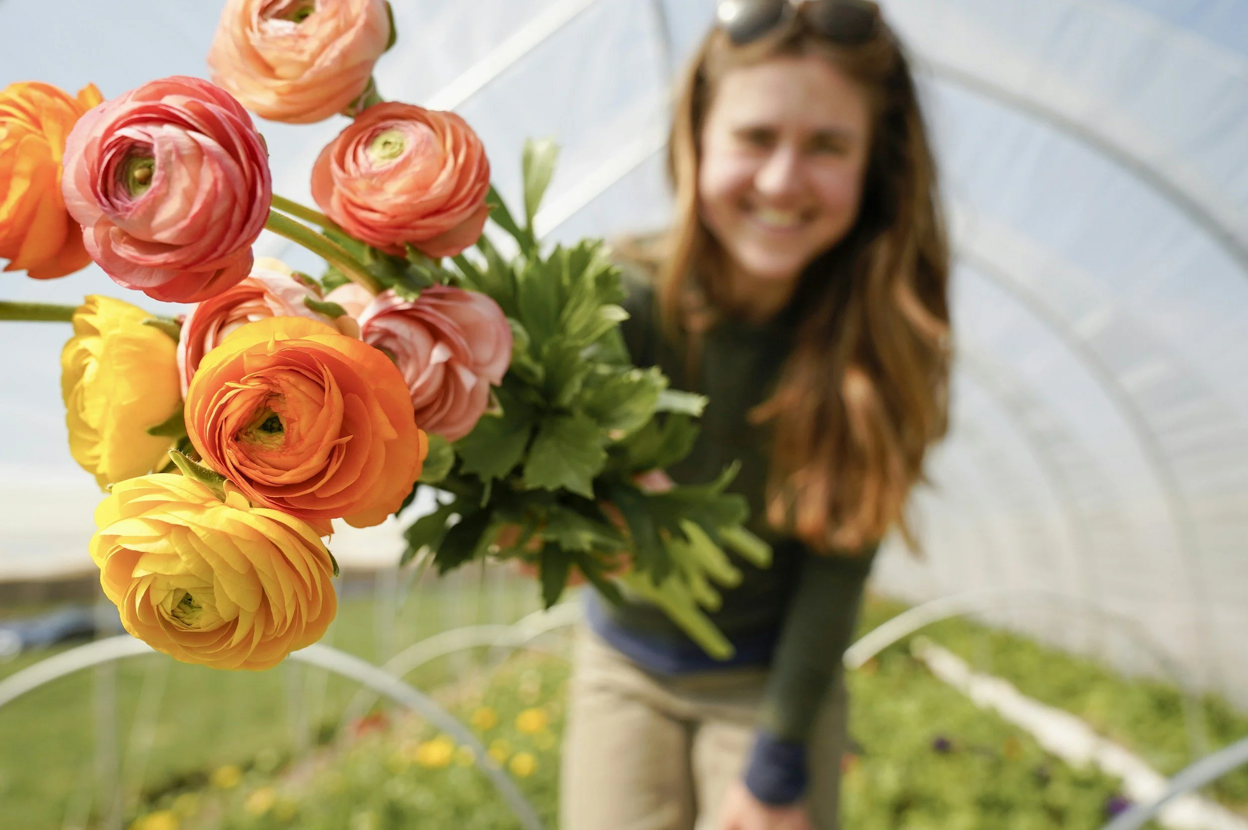 woman giving flowers