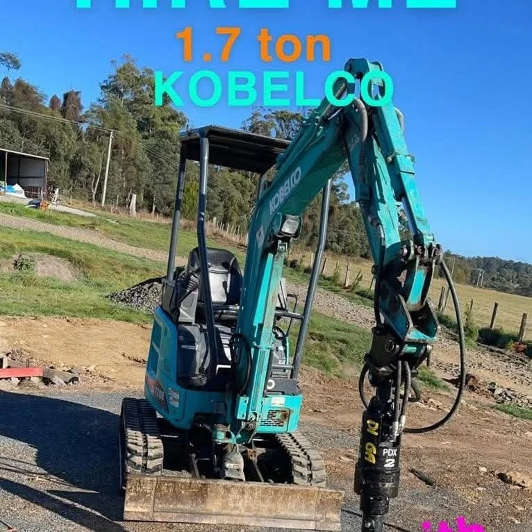 1.7t Kobelco mini excavator with tilt trailer and attachments for hire