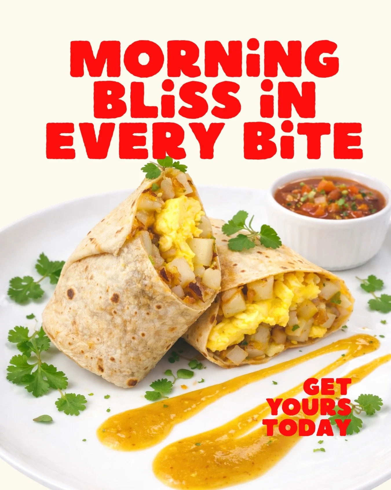 Start your day right with our loaded breakfast burrito✨ 

Breakfast served ALL DAY