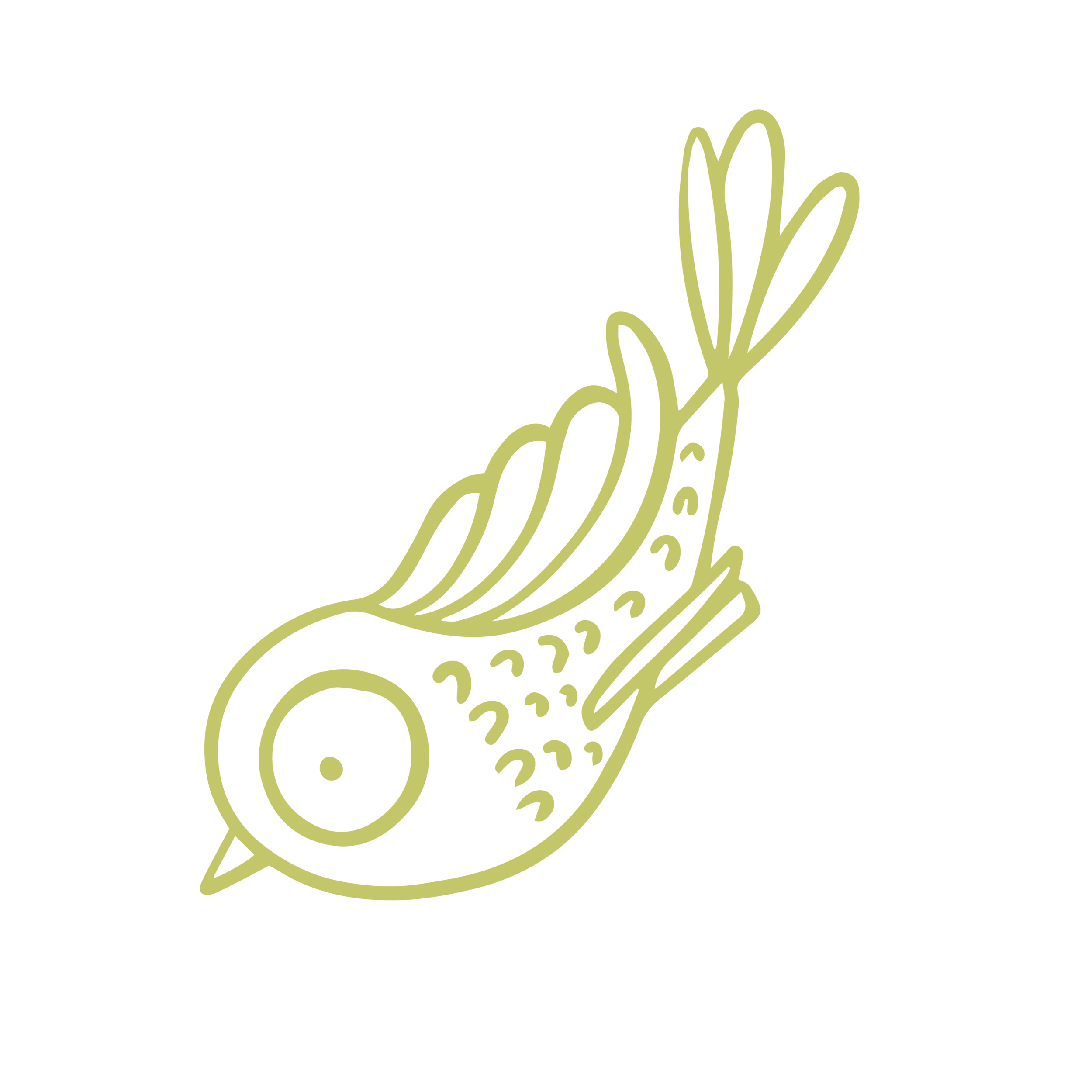 Line drawing of a fish with fins and tail, stylized in a minimalist art style on a black background.