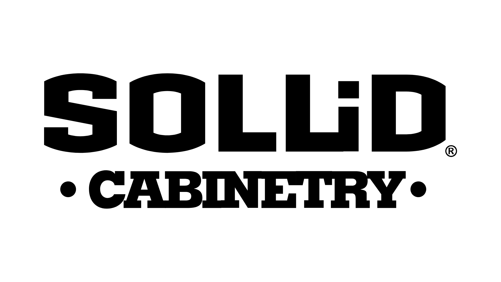 Black and white logo for Solid Cabinetry with bold text reading SOLID and smaller text below reading CABINETRY, separated by small dots.