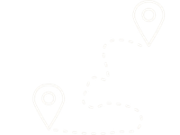 Map with dotted route connecting two location pins