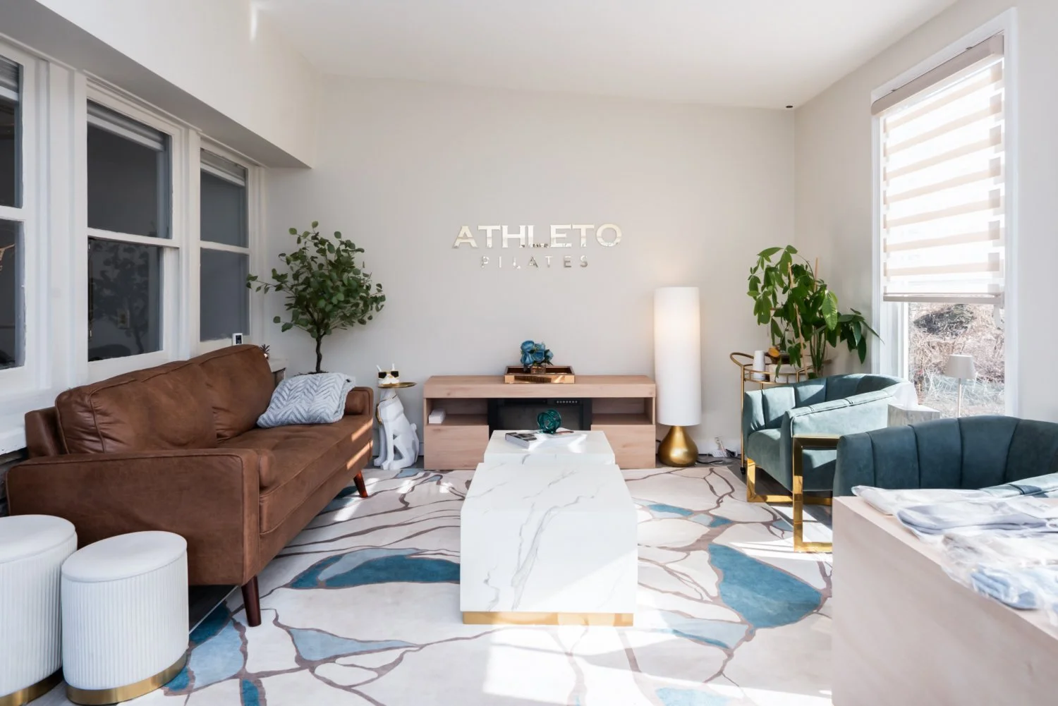 Pilates Reformer Studio Lounge Room Wall Color & Rug Selection