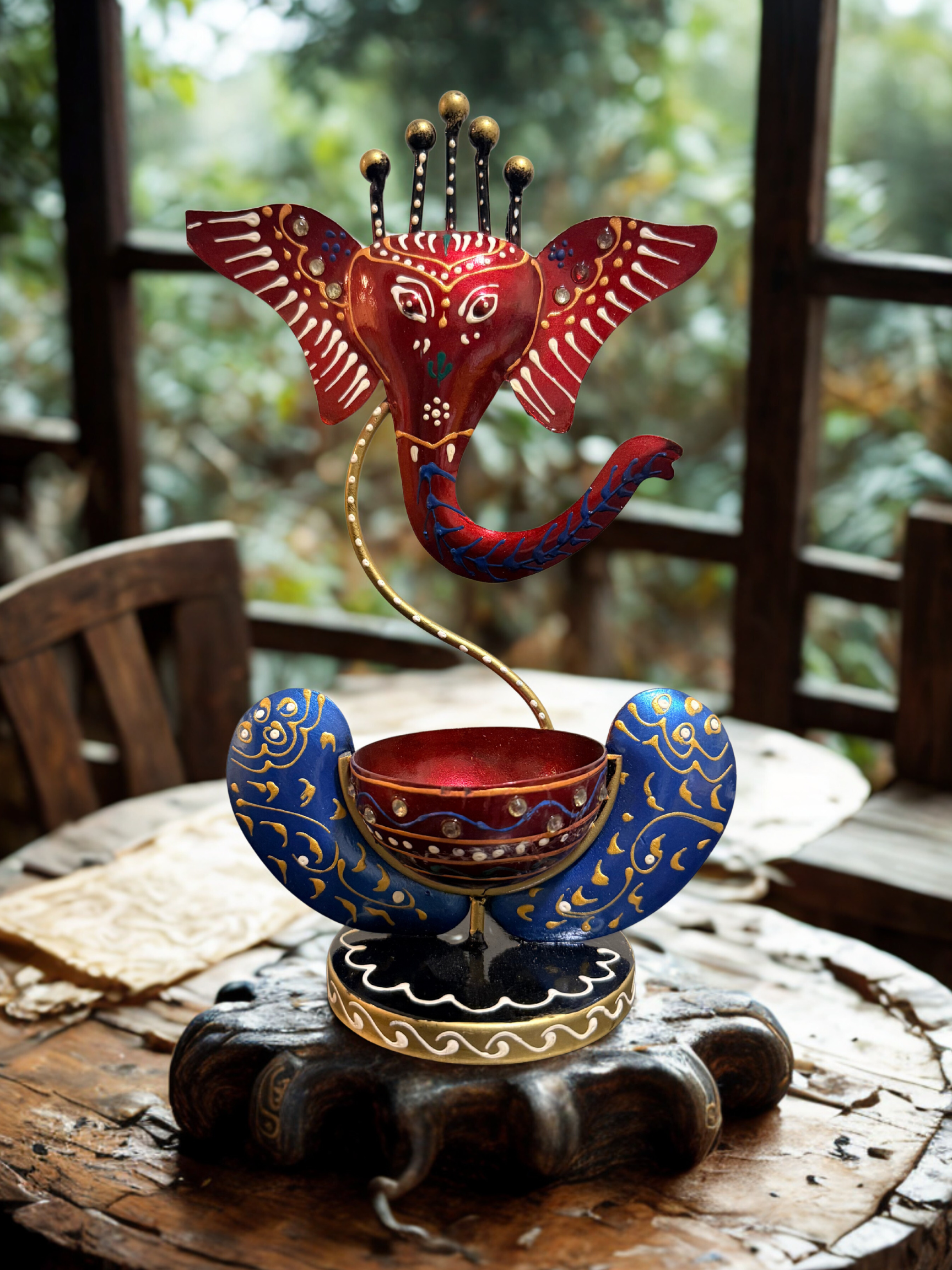 Ganesha T Lite Blue Handcrafted Candle Holder