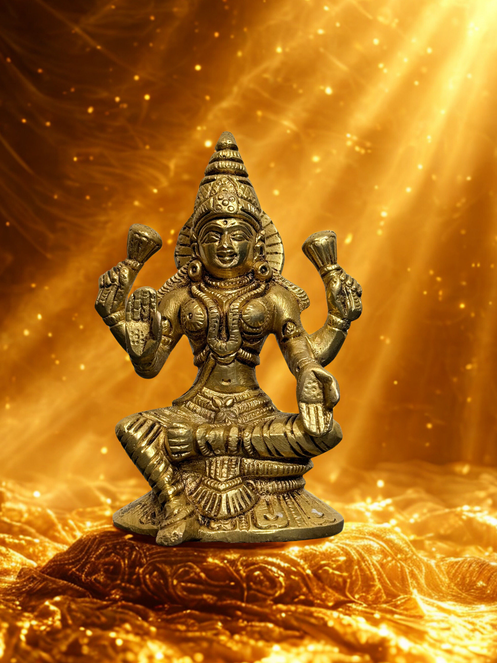Exquisite Brass Lakshmi Idol - 5 Inches