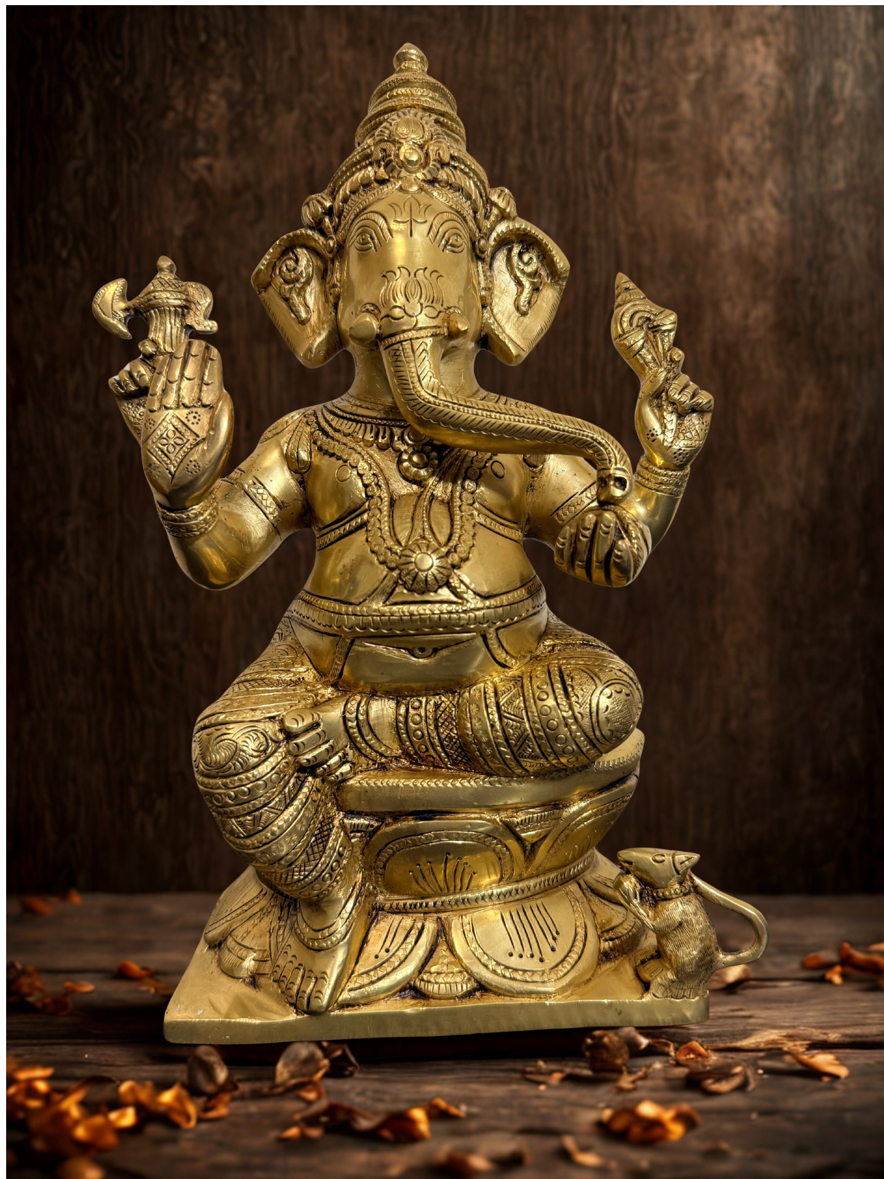Lord Ganesha Brass Statue, 12 Inch