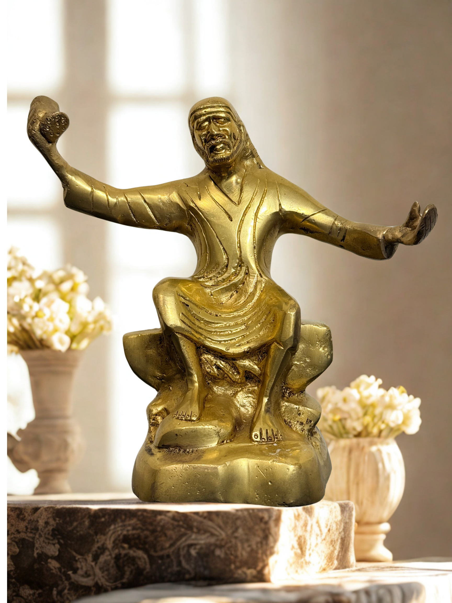 Exquisite Brass Saibaba Idol - 7 Inch