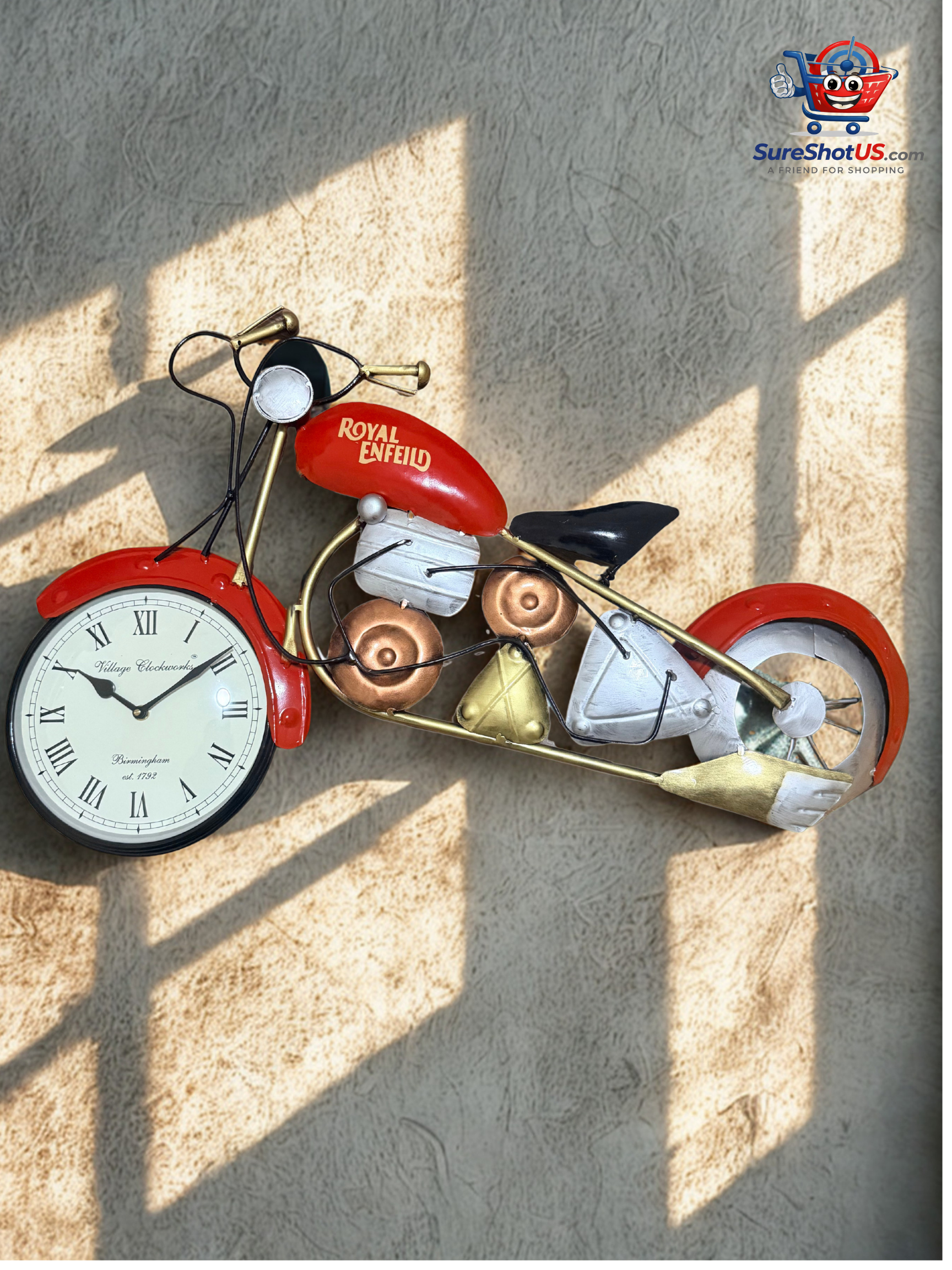 Red Bike Wall Clock Decor