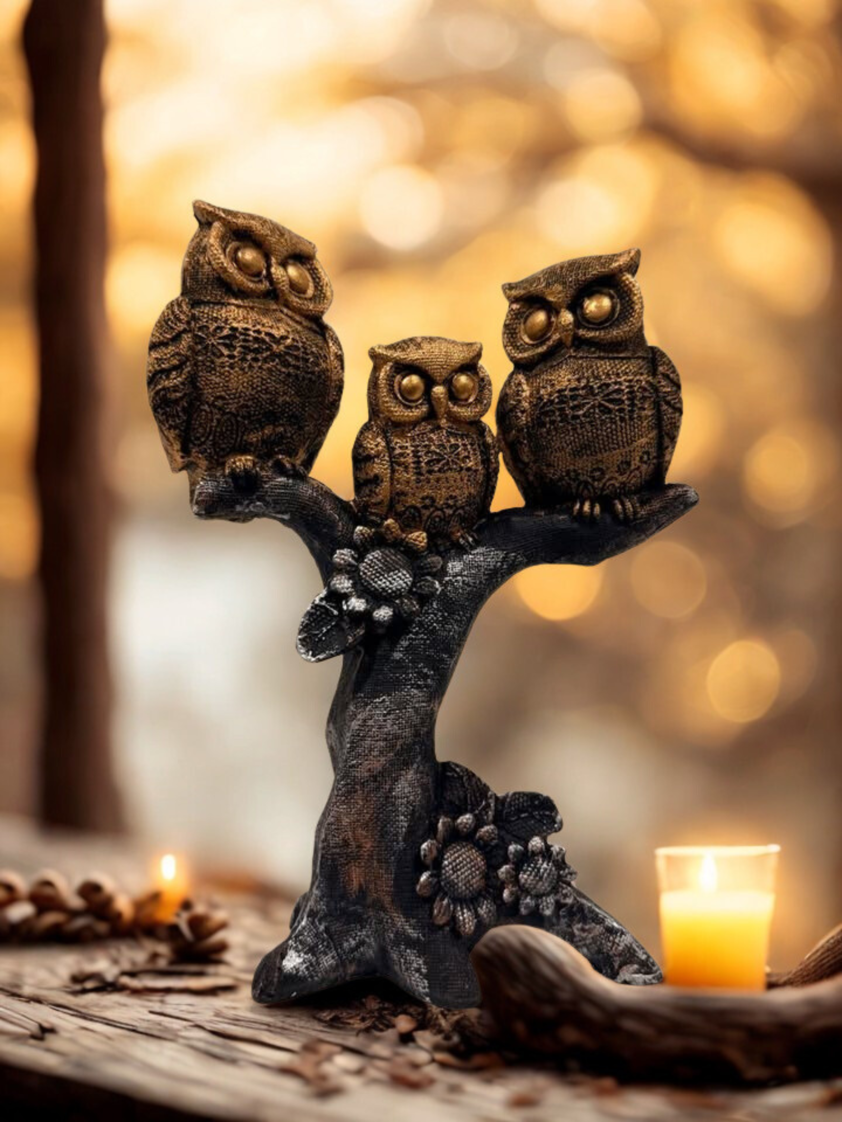 Lucky Owl Trio Figurine